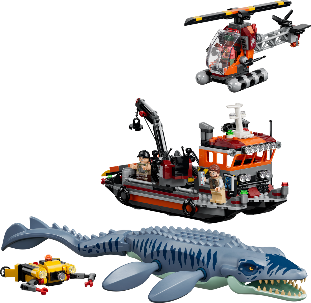 לגו Jurassic World - התקפת ספינה על ידי דינוזאור מוזאזאורוס (77983)-1