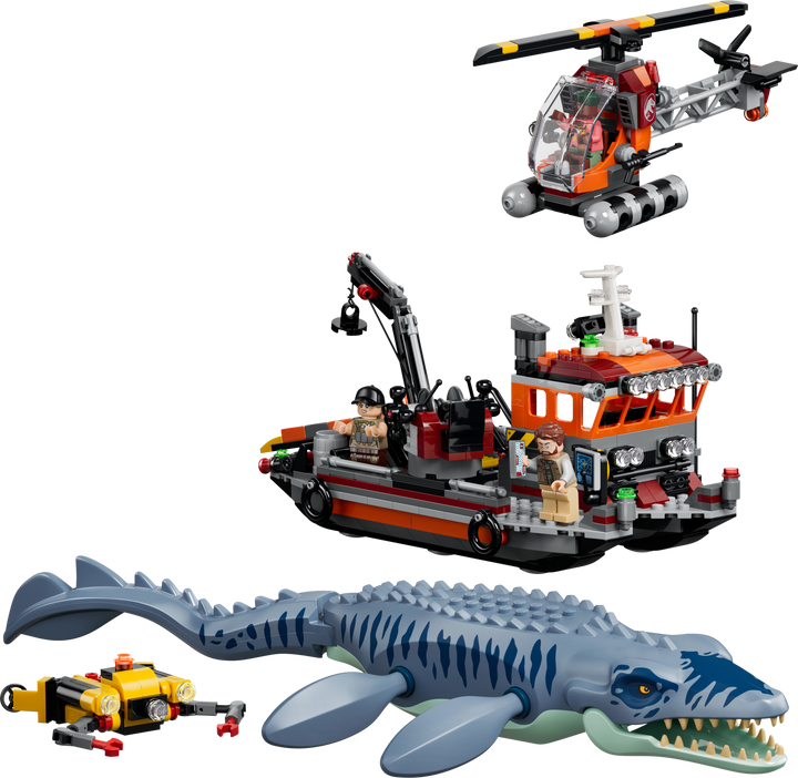 לגו Jurassic World - התקפת ספינה על ידי דינוזאור מוזאזאורוס (77983)-1