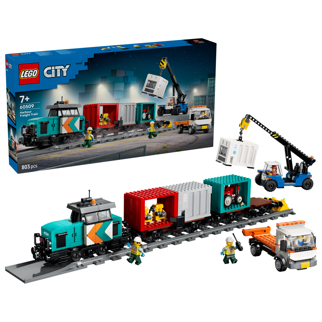 לגו City - רכבת משא בנמל עם מנוף מכולות ומשאית (60509)-2