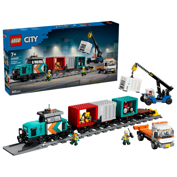 לגו City - רכבת משא בנמל עם מנוף מכולות ומשאית (60509)-2