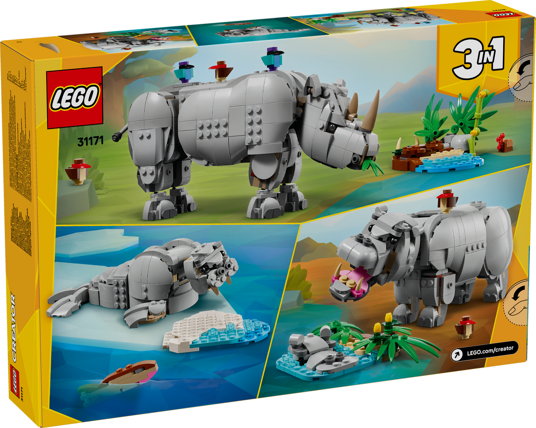לגו Creator 3in1 - חיות בר: קרנף מלכותי עם ציפורים (31171)-2
