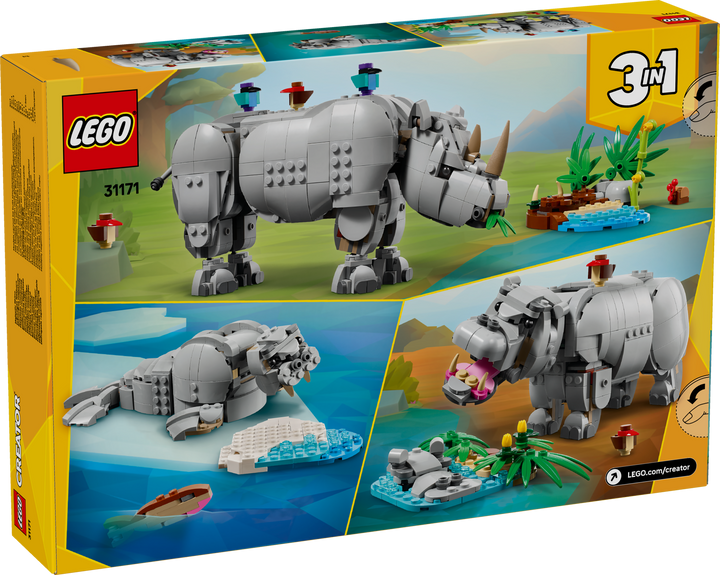 לגו Creator 3in1 - חיות בר: קרנף מלכותי עם ציפורים (31171)-3